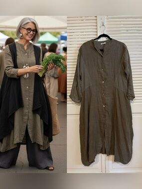 Banana Blue Australia Grey Linen Lagenlook Dress Small